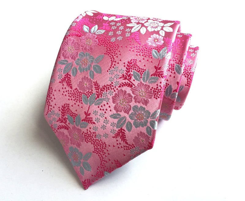 Ctskyte Men's Boys Pink White Tie Summer Floral Party Wedding Woven Silk Paisley Necktie - Image 4
